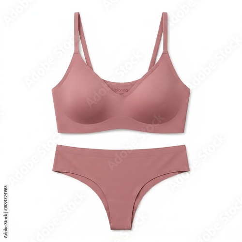 Pink Seamless Bra and Panty Set on White Background Comfortable Lingerie