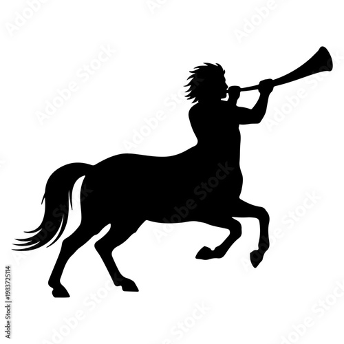 Silhouette of a Centaur playing a horn.
