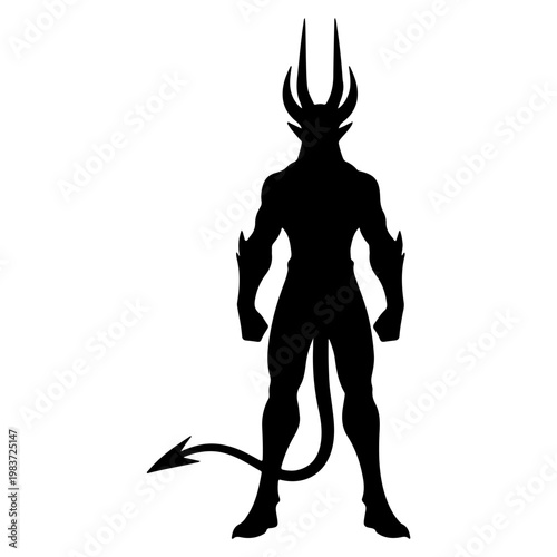 Silhouette of a demonic creature with horns and a tail.