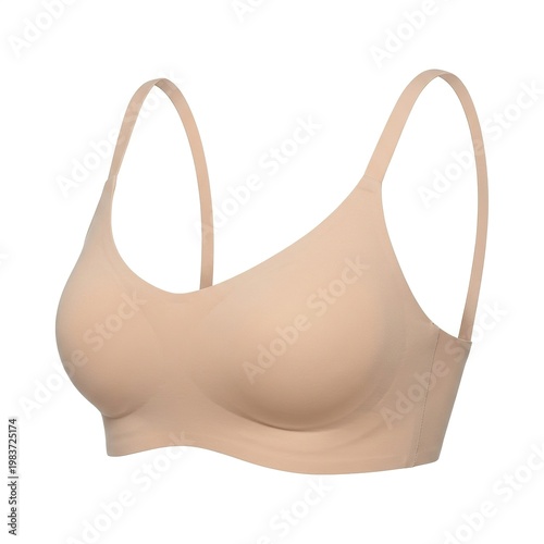 Nude Seamless Bra in Neutral Skin Tone with Thin Straps on White Background