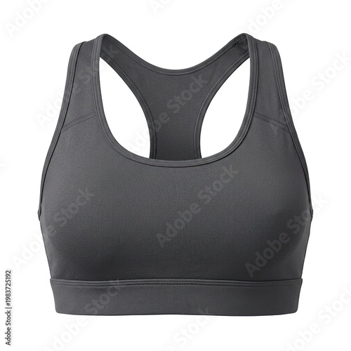 Dark Gray Sports Bra with Wide Straps and Seamless Design for Activewear and Fitness