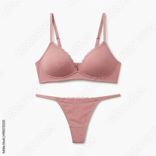 Pink Women's Bra and Panty Set Soft Comfortable Lingerie in Minimalist Style