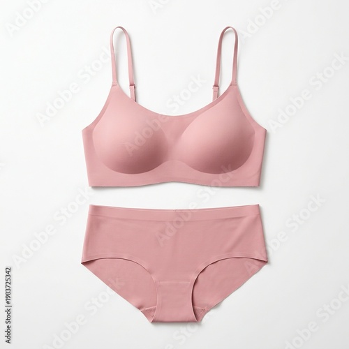 Pink Seamless Bra and Panty Set on White Background