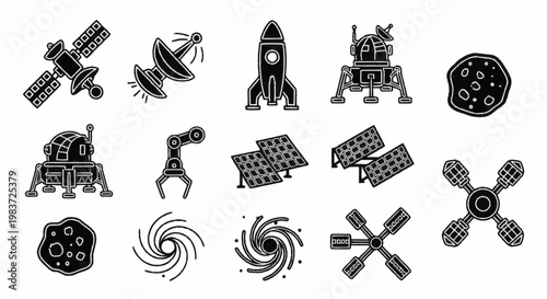 Collection of Space Exploration and Astronomical Objects Icons.