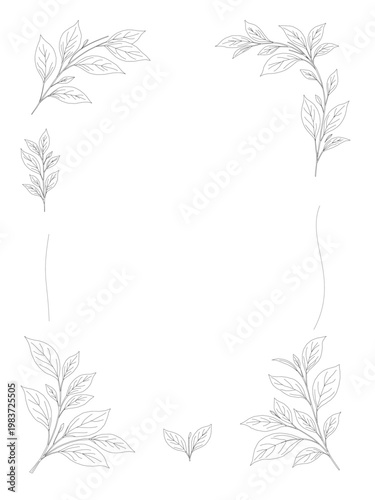 Minimalist tea leaves frame line art. botanical leaf border elegant template. clean outline herbal design. natural organic decoration. simple floral frame vector