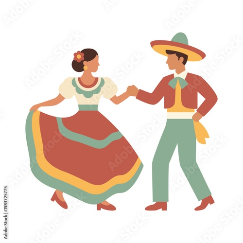 Mexican dancing couple icon for Cinco de Mayo traditional dance festive celebration theme