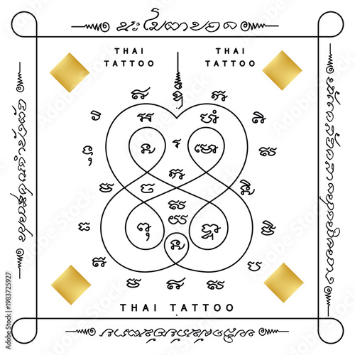 Yant Namo Ta Bod Thai talisman vector. Ancient mystical tattoo granting great mercy to soften hearts.
