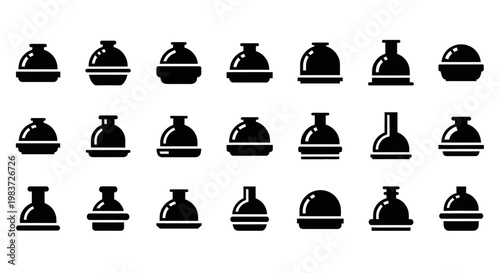 Black cloche bell jar icons, cloche icons, bell jar silhouettes, 20 black cloche illustrations, vector cloche set