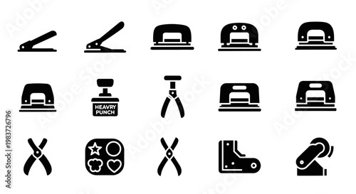 Sewing tools, icons, black, vector set, 15 elements, illustration, sewing machine, scissors, seam ripper, thimble