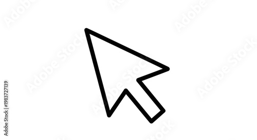Simple Black Outline Mouse Pointer Icon on White Background.