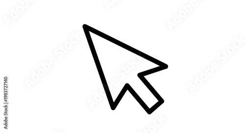 Simple Black Outline of a Mouse Cursor Pointing Up and to the Left on a White Background.