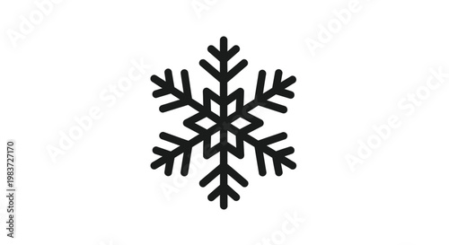 Simple Black Snowflake Icon on White Background.