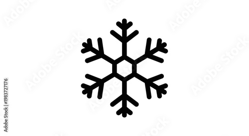 Simple Black Snowflake Icon on White Background.