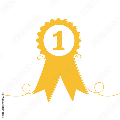 yellow ribbon medal with number 1 on white background award symbol