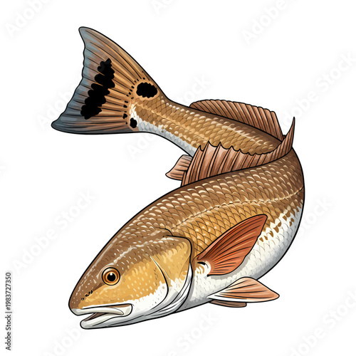 Redfish red drum fish vector illustration in a vintage style,