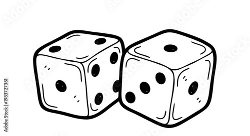 Two dice showing numbers, hand drawn illustration.