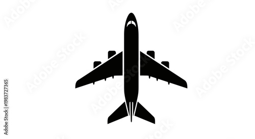 Top View Silhouette of a Modern Passenger Airplane in Flight.