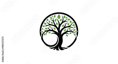 Tree of Life Logo Design with Green Leaves.