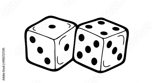 Two dice showing one and five in a simple line art style.