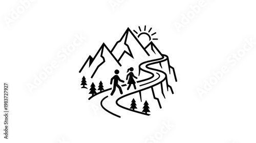 Couple Hiking a Mountain Trail Under the Sun