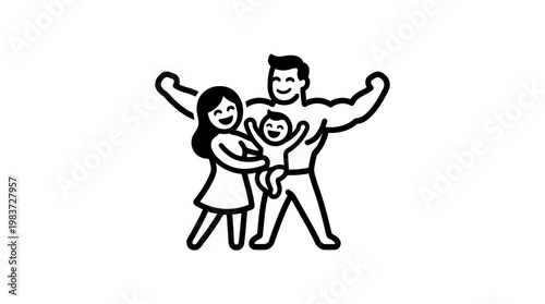 Strong Family Superhero Concept in Black and White