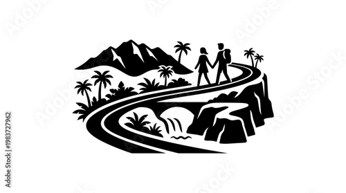 Couple Hiking On A Scenic Road Through Tropical Landscape