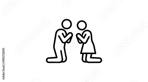 People Praying Together Kneeling Couple Icon