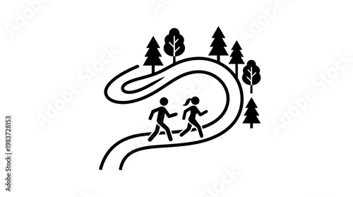 People Hiking on Winding Trail in Forest