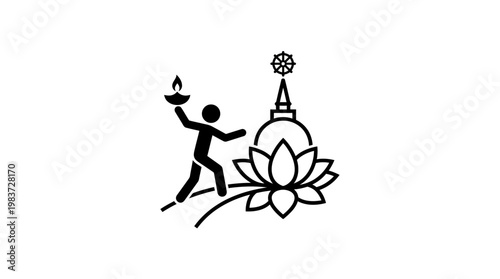 Minimalist Buddhist Symbol with Lotus and Figure