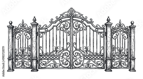 Elegant Black and White Wrought Iron Gate