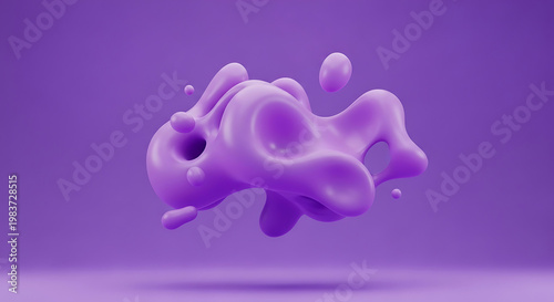 Abstract fluid organic shape in vivid purple, amorphous blob with smooth glossy surface and liquid-like movement, 3d rendering
