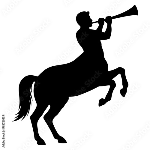 Silhouette of a Centaur playing a horn.