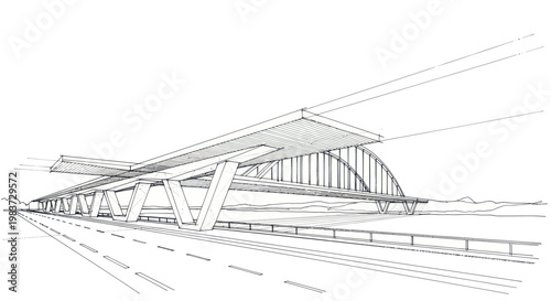Modern Architectural Bridge Design Sketch.