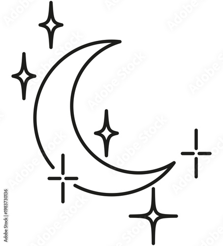 Doodle de luna y estrellas estilo mágico