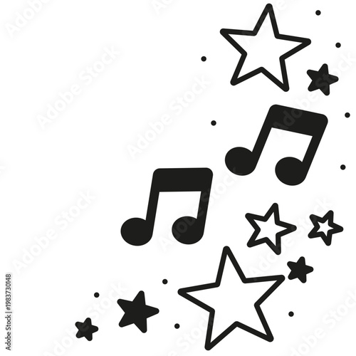 Doodle de estrellas y notas musicales estilo kawaii