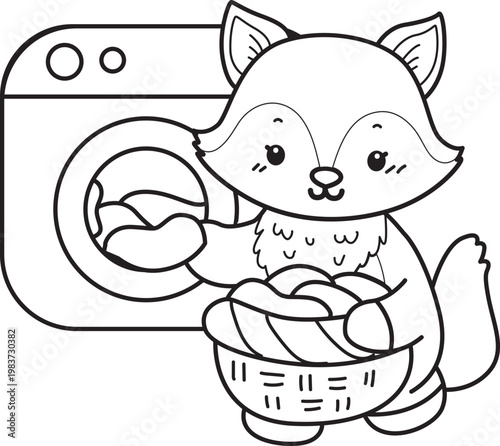 Coloring pages of Cute set of Fox sticker with activity. Outline of Fox with variation of activity