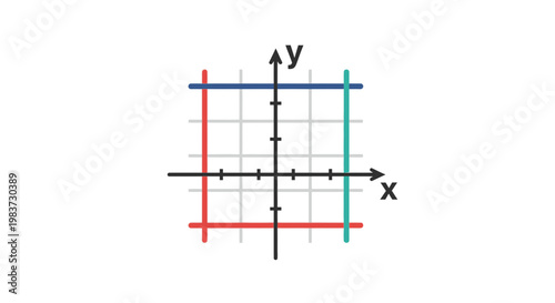 Cartesian Coordinate System Grid with Four Colored Boundary Lines Vector Illustration for Mathematical Education and Geometry Analysis