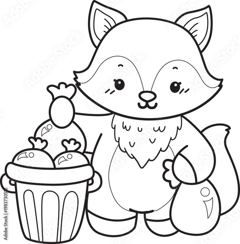 Coloring pages of Cute set of Fox sticker with activity. Outline of Fox with variation of activity