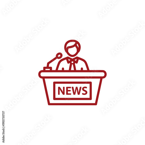 Presentation Vector Icon of an Outlined News Anchor Desk or Podium. transparent.