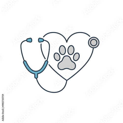 Professional Outlined Stethoscope Heart Paw Print Vector for Pet Health. transparent.