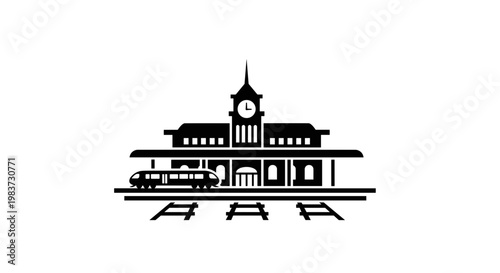 Train Station Building with Clock Tower.