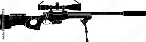 Bolt Action Precision Rifle Silhouette With Attachments Monochrome Pictogram