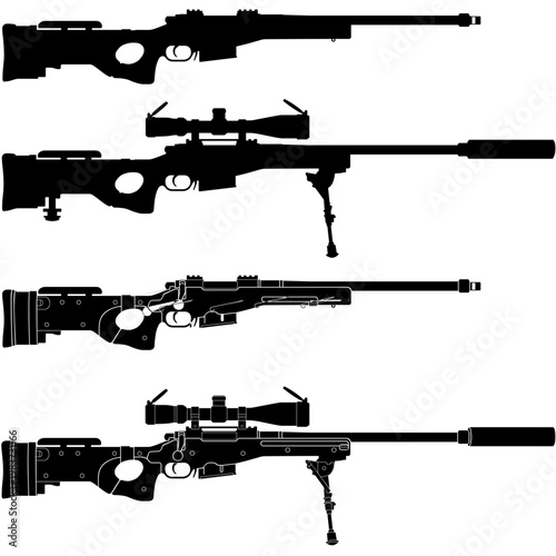 Bolt Action Precision Rifle Silhouette Pack With And Without Attachments
