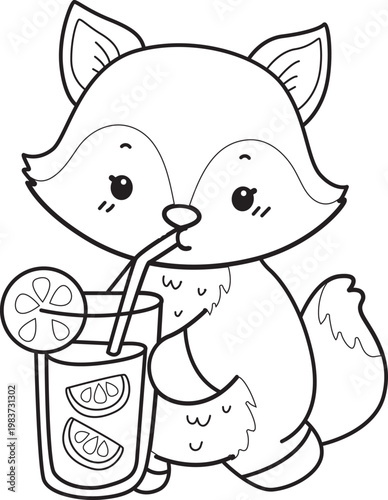 Coloring pages of Cute set of Fox sticker with activity. Outline of Fox with variation of activity