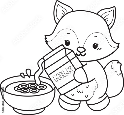 Coloring pages of Cute set of Fox sticker with activity. Outline of Fox with variation of activity