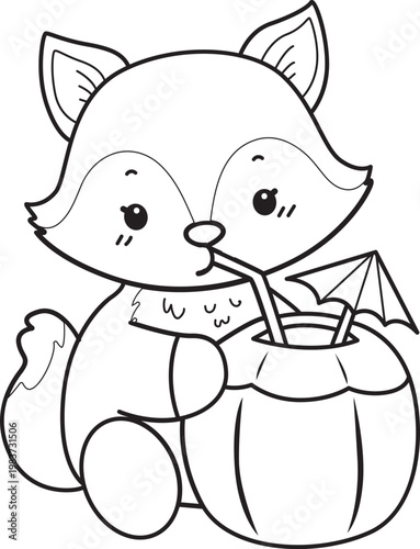 Coloring pages of Cute set of Fox sticker with activity. Outline of Fox with variation of activity
