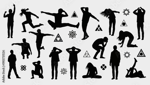 Diverse Silhouettes of People in Various Poses and Actions.