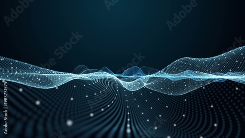 Futuristic video animation with particle wave object in slow motion, 4096x2304 loop 4K