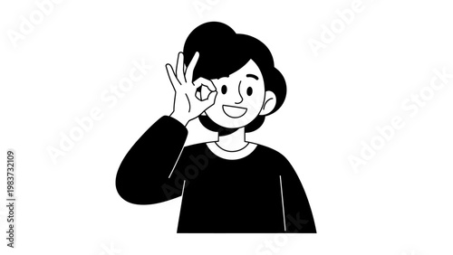 Person making ok gesture with eye looking through fingers.