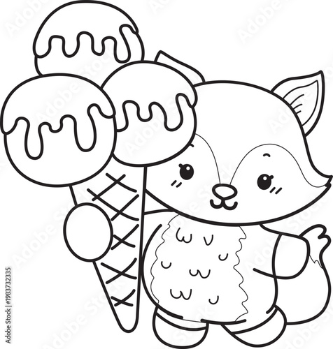 Coloring pages of Cute set of Fox sticker with activity. Outline of Fox with variation of activity